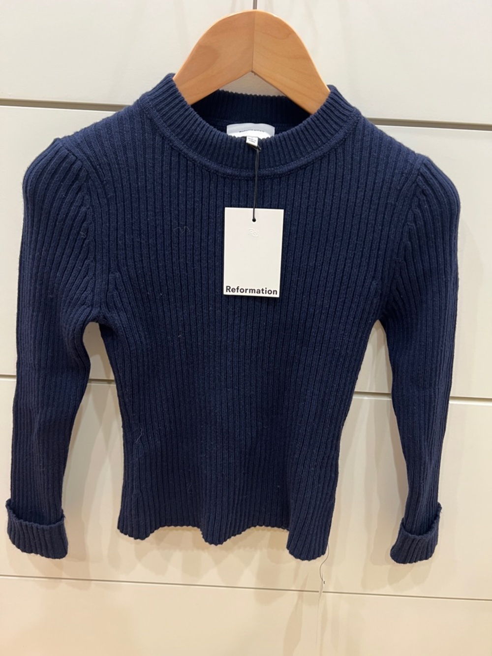 NWT- Reformation Noella Navy Ribbed Cashmere Sweater